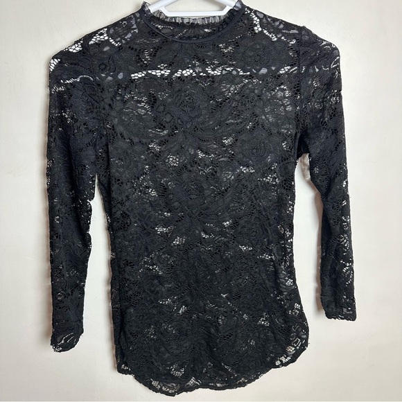 Lace Long Sleeve Top High Neck Stretch Women's size XL black READ DESCRIPTION - Picture 9 of 9